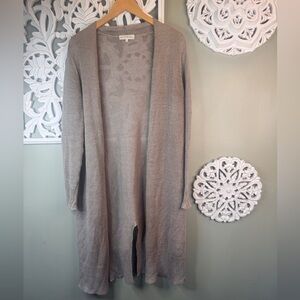 White + Warren Light Gray Long Open-Front Cardigan Small